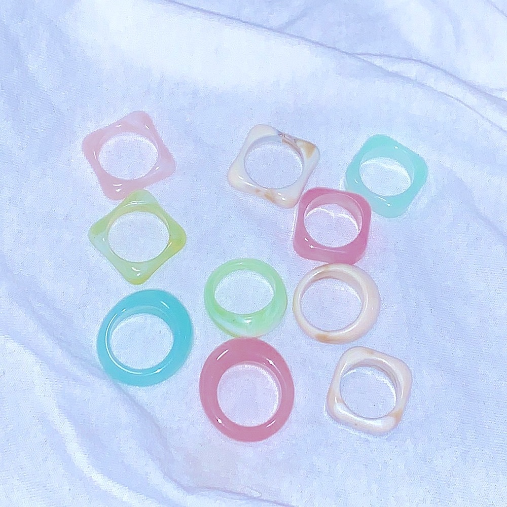 New 10pc Stylish Pastel Fashion Rings Jewelry Bundle, Stackable Rings